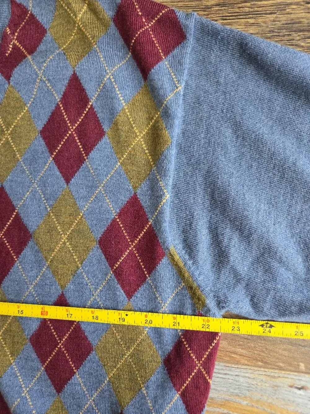 Vintage'90s Robert Talbott Argyle 100% Merino Wool V-Neck Sweater Blue